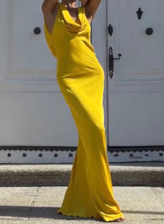 Solid Color Sexy Swing Collar Bare Back Strap Hip Bag Dress