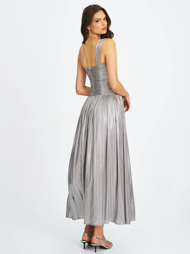 Sexy Sling Satin Zipper Party Pleated Dress