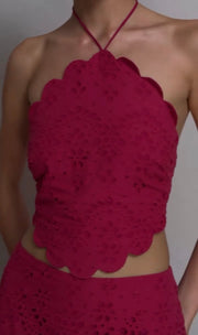 Sexy Backless Embroidery Hollow-out Halter Dress