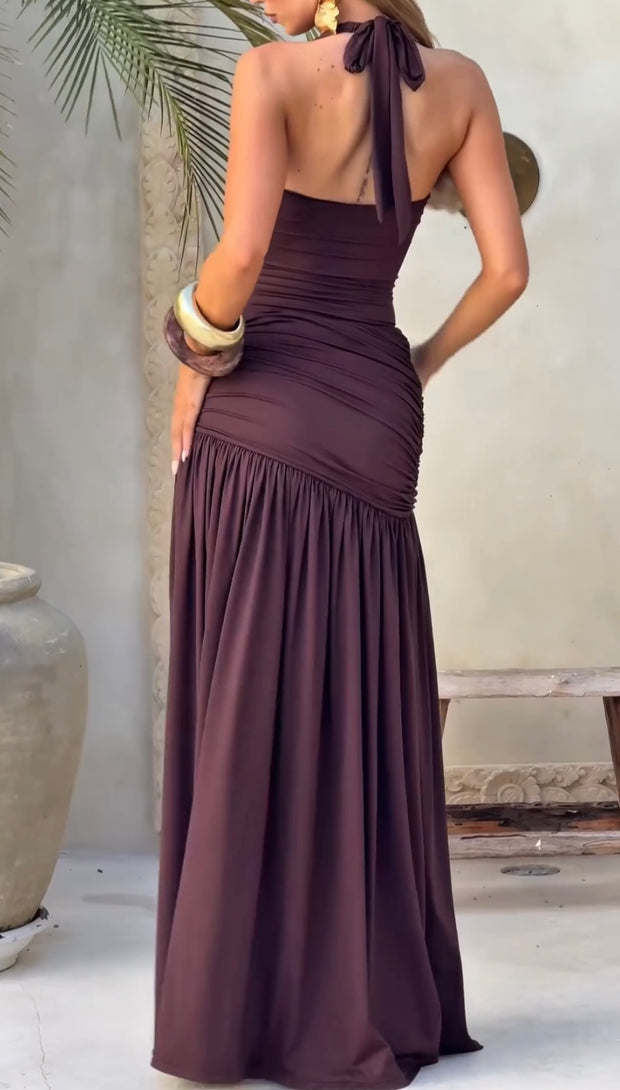 Sexy Halter Strap Backless Slim Fit Fold Split Dress