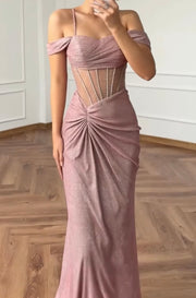 Fashion Suspenders Fishbone Mesh Shiny Stitching Hip Dress