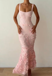 Sexy Sling Three-Dimensional Flower Sequin Waist Girdling Band Dress