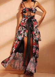 Women's Floral Skirt Sexy Print Bandeau Sling Cake Dress Dress
