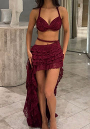 Backless Strap Personalized Lace Hollow Sheath Skirt