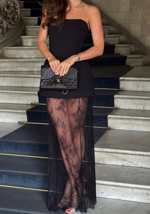 Waist Tube Top High Waist Lace Long Dress