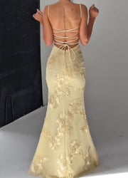 Sexy Strap Embroidered Girdle Fishbone Dress