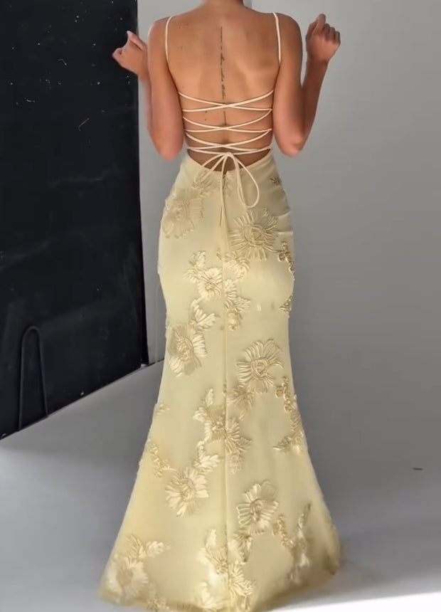 Sexy Strap Embroidered Girdle Fishbone Dress