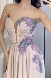 Fashionable Elegant Tube Top Beads Rhinestones Pleated Dress
