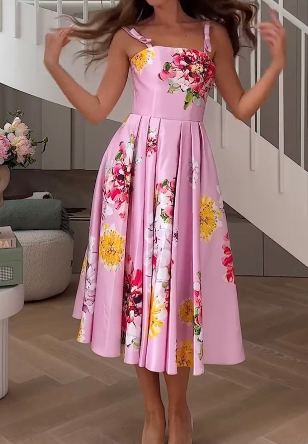Elegant Printed Slim-Fit Sling Dress