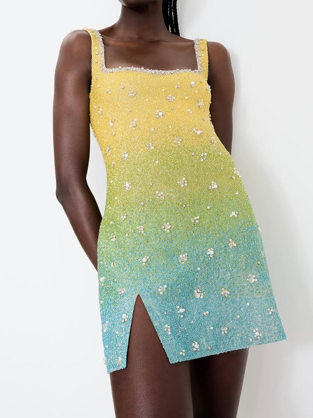 Temperament Camisole Beaded Gradient Skirt