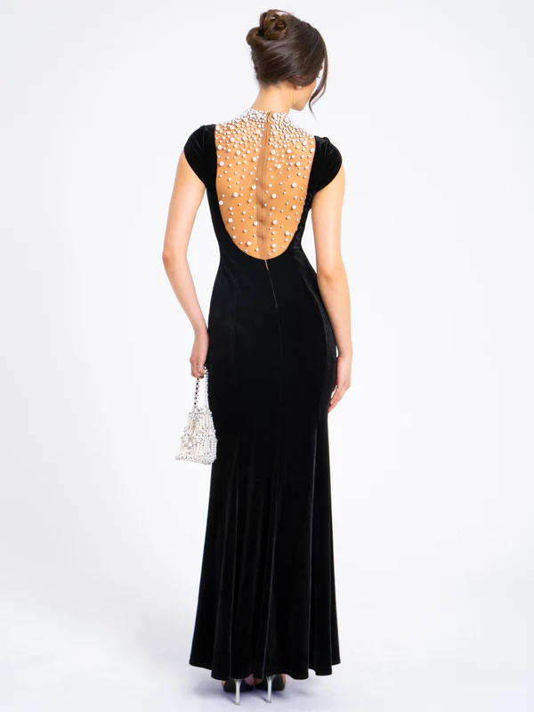 Sexy Noble Slim-Fitting Patchwork Pearl Luxury Dress