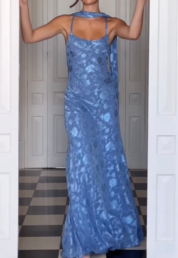 Elegant Tied Sleeveless Personalized Printed Backless Waist Trimming Sheath Fishtail Dress