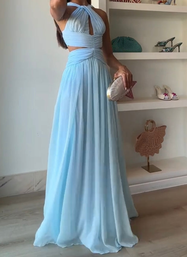 Fashion Sexy Lacing Sleeveless Swing Halter Formal Dress