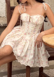 Floral Lace Splicing Sling Girdle Dress
