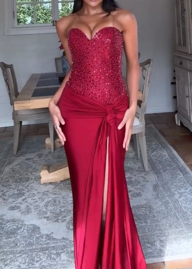 Elegant High Slit Sexy Shiny Elegant Dress