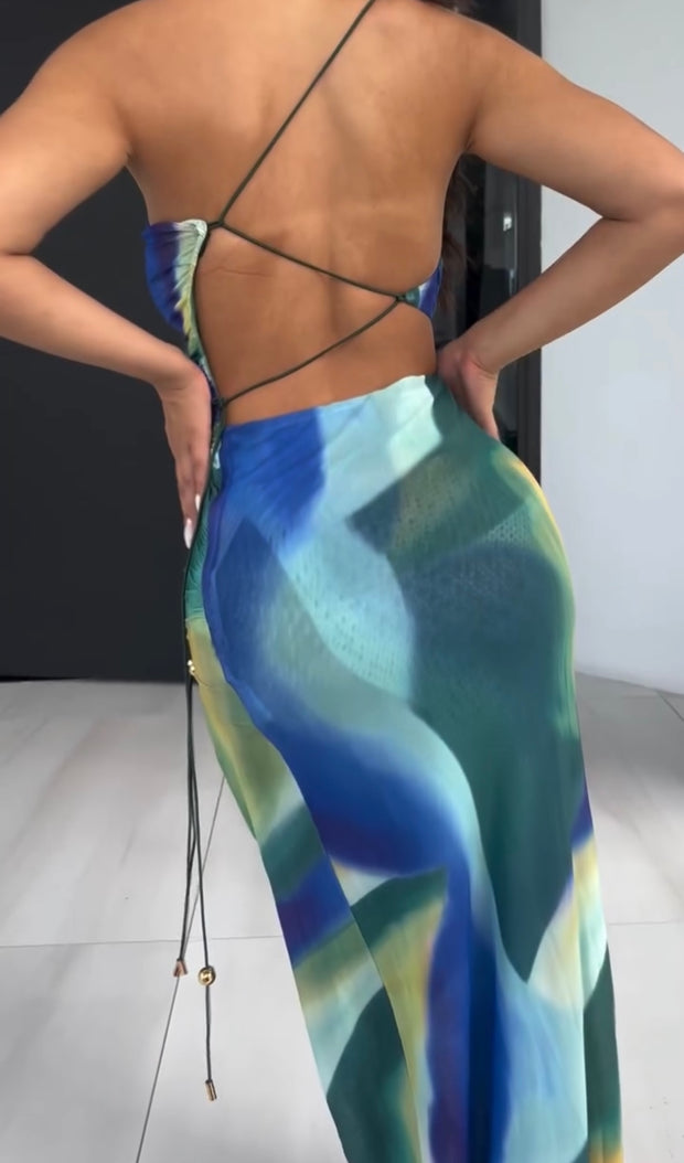 Sexy One-Shoulder Hollow Color Slit Dress