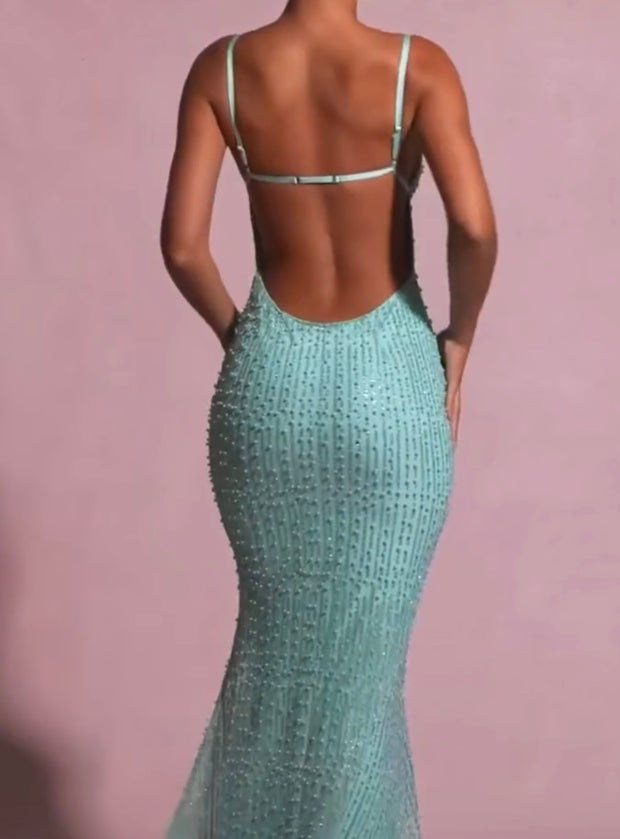 Sexy Sleeveless Cold-Shoulder Beaded Dress