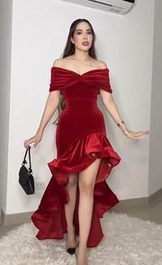 Sexy off-the-Shoulder Slim-Fitting Patchwork Stringy Selvedge Dress