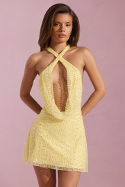 Sexy Halter Cross Bead Suit Skirt