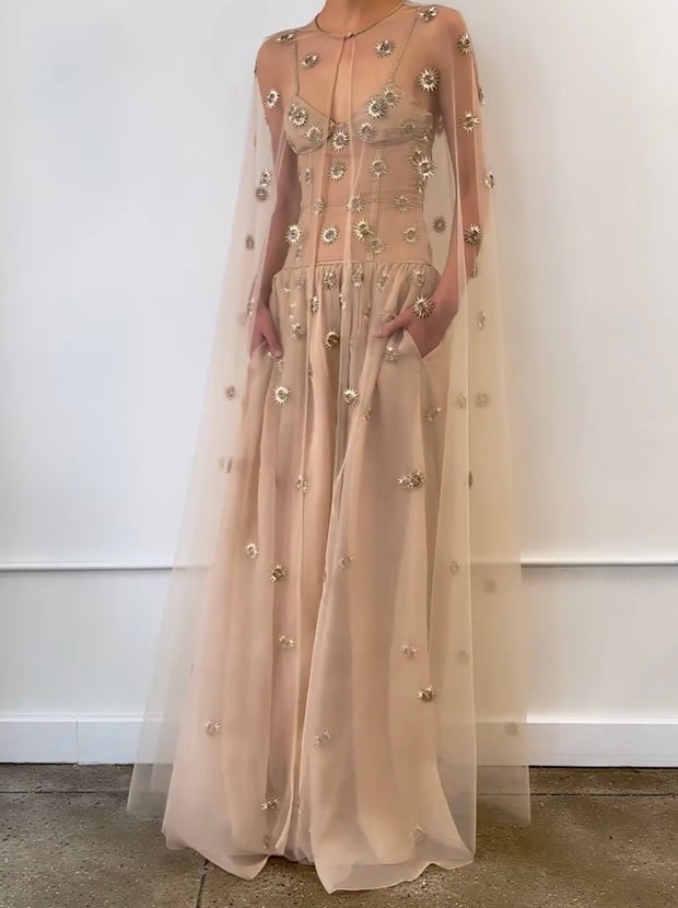 Sexy Mesh Shawl Metal Ring Buckle Suspender Tight Dress