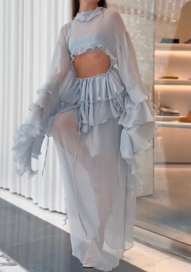 See-through Ruffled Layered Hollow-out Dress