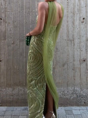 Fashion Sexy Sling Backless Tube Top Sequined Dress