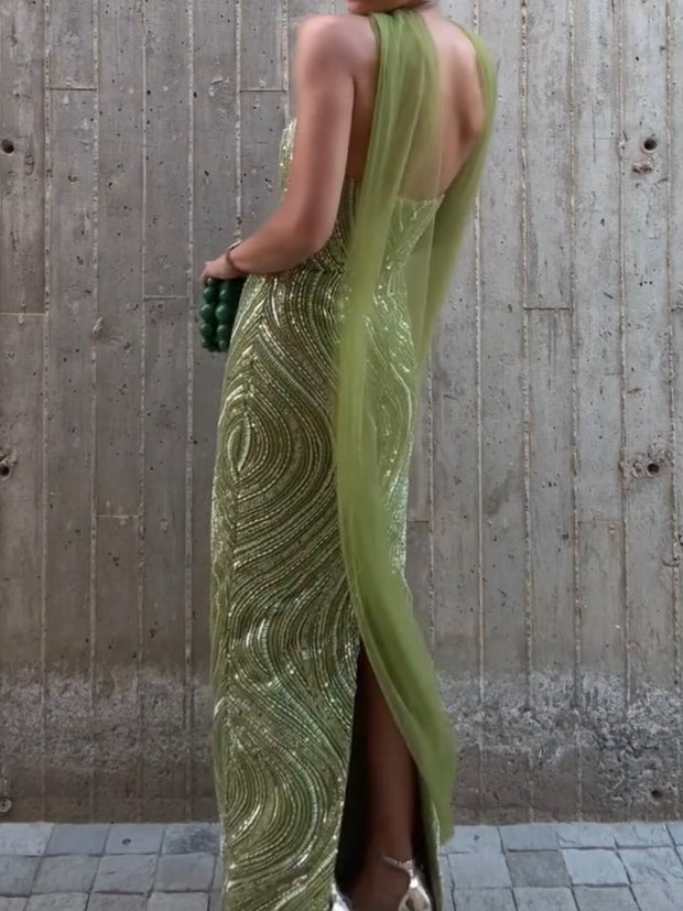 Fashion Sexy Sling Backless Tube Top Sequined Dress
