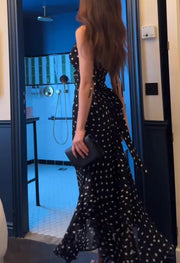 Ruffled Polka Dot Brace Dress