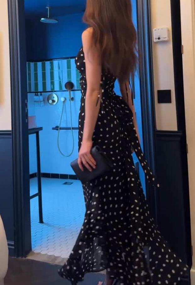 Ruffled Polka Dot Brace Dress