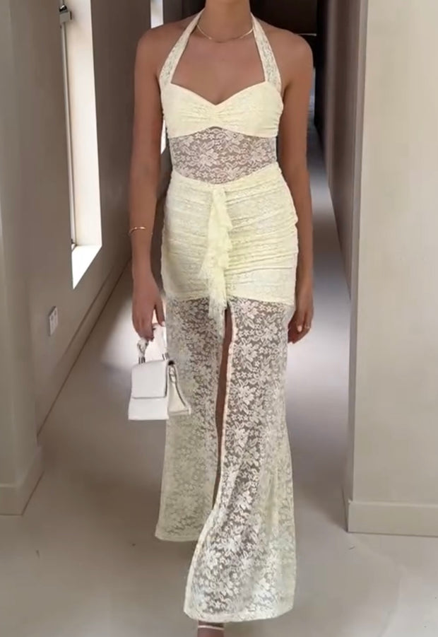 Sexy Fashion Series Neck See-through Slim-Fit Slimming Lace Dress