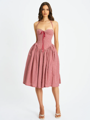 Sexy Halter Plaid Backless Dress