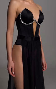 Sexy Diamond Edge Wrapped Chest V-neck Double Slit Dress