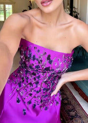 Elegant Exquisite Rhinestone Sequined Satin Long Dress