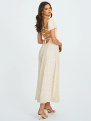 Sexy Lace Temperament off-Neck Lace-up Dress