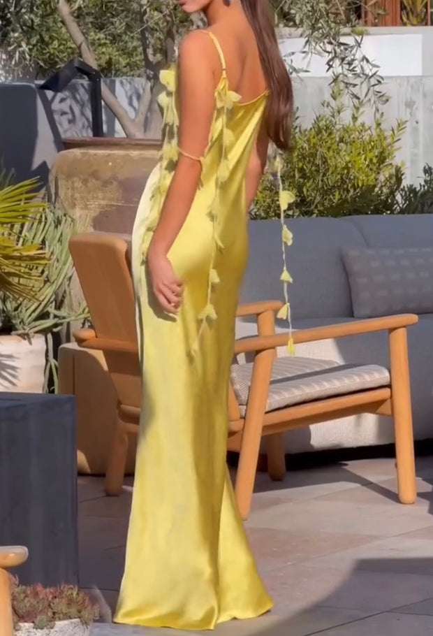 Sexy Evening Dress Backless Shoulder Strap Three-Dimensional Flower Decorative Sling Dress