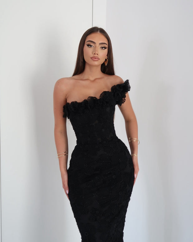 Sexy Solid Color Elegant Shoulder Sleeveless Waist Slimming Dress