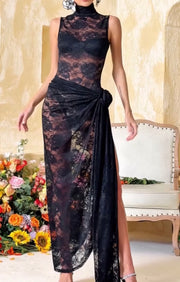 Graceful and Fashionable Sexy Turtleneck Printed Lace Sheath Dress