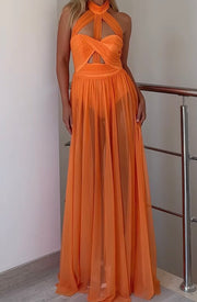 Oversized Skirt Sexy Cross Halter Backless Pleated Large Swing Dress