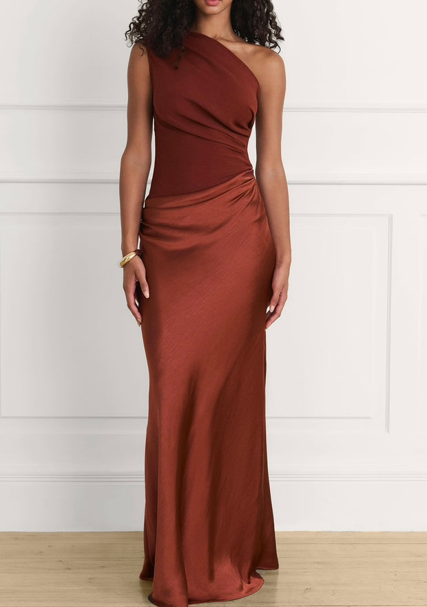 Temperament Sexy Patchwork Diagonal Collar Cold-Shoulder Sleeveless Dress