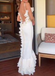 Sexy Spaghetti-Strap Ruffle Backless Dress