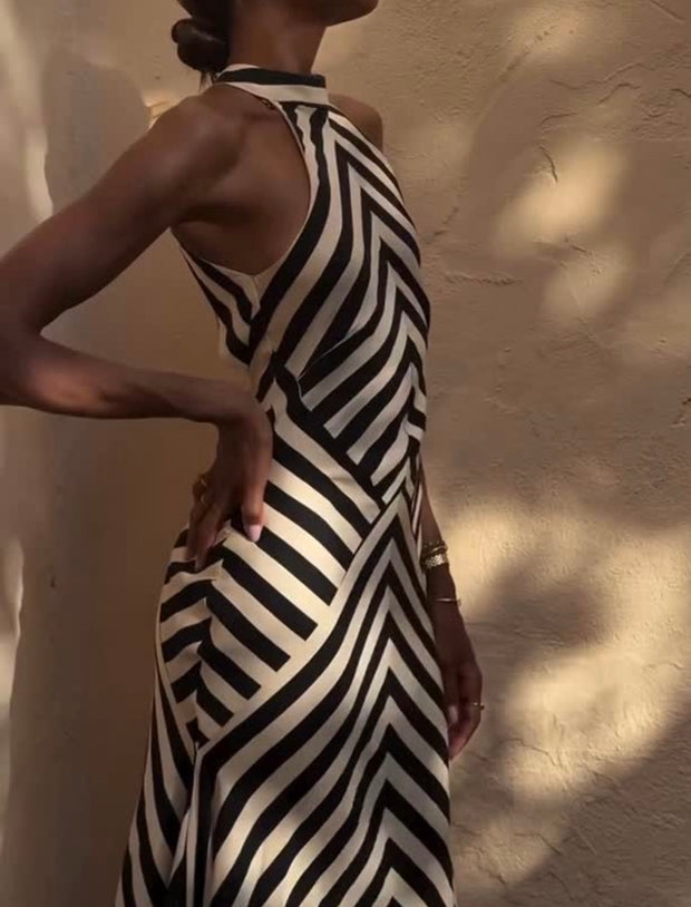 Sleeveless Backless Striped Knitted Dress