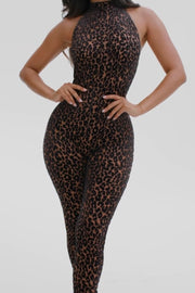 Sexy round Neck Sleeveless Corset Tight Leopard Print Jumpsuit