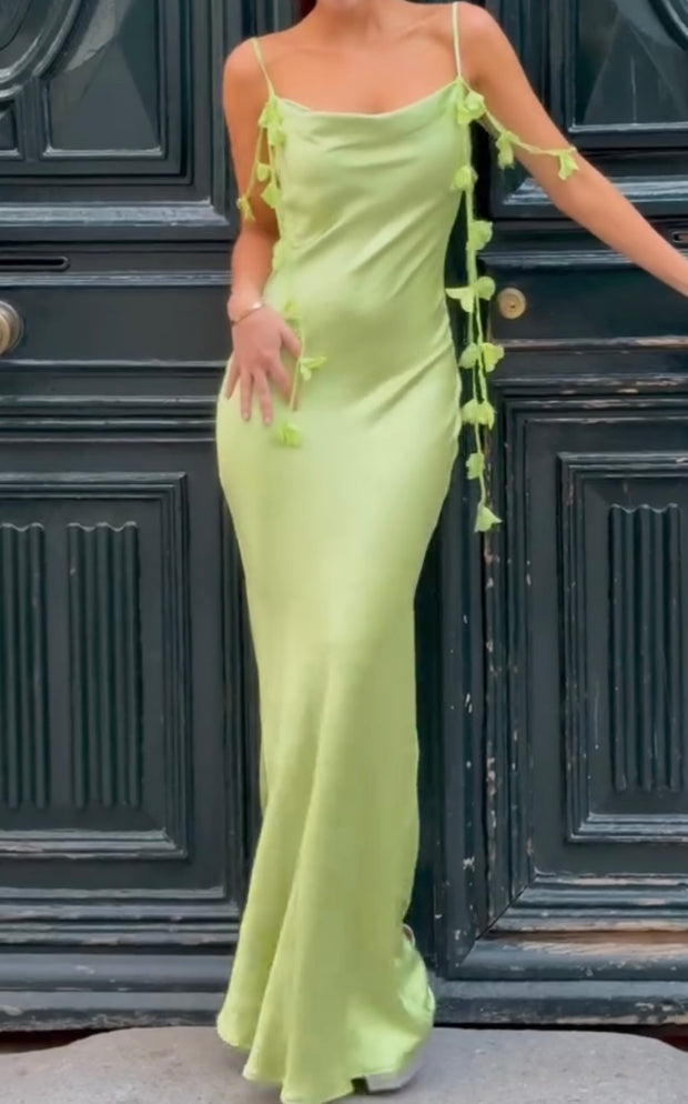 Solid Color Simple Flower Sleeveless Sling Light Luxury Dress