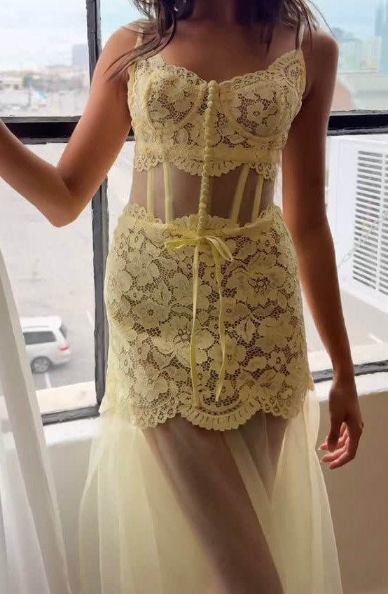 Mesh Lace Lace Spaghetti-Strap See-through Dress