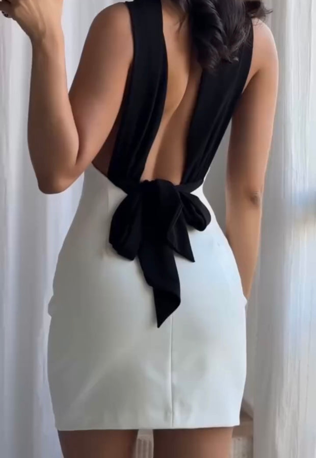 Fashion Slim-Fitting Patchwork Short Halter Dress