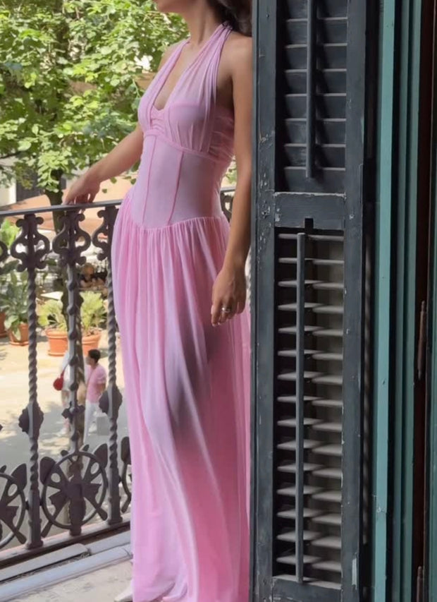 V-neck Halter Waist-Tight Sexy Backless Dress