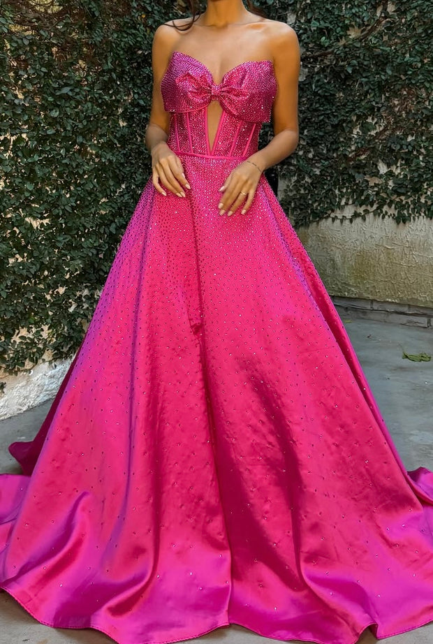 Sexy Bow Tube Top Shining Diamond Dress