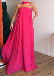 Chiffon Solid Color Casual Backless Dress