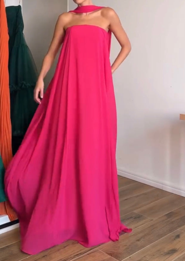 Chiffon Solid Color Casual Backless Dress
