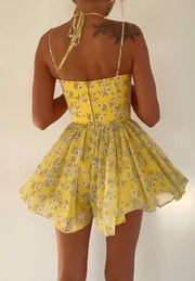 Seaside Vacation Style Waist Slimming Floral V-neck Strap Dress